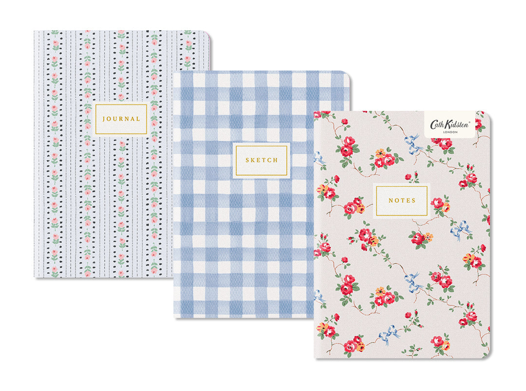 Blue Floral & Check | Premium 3x Stitched Notebook