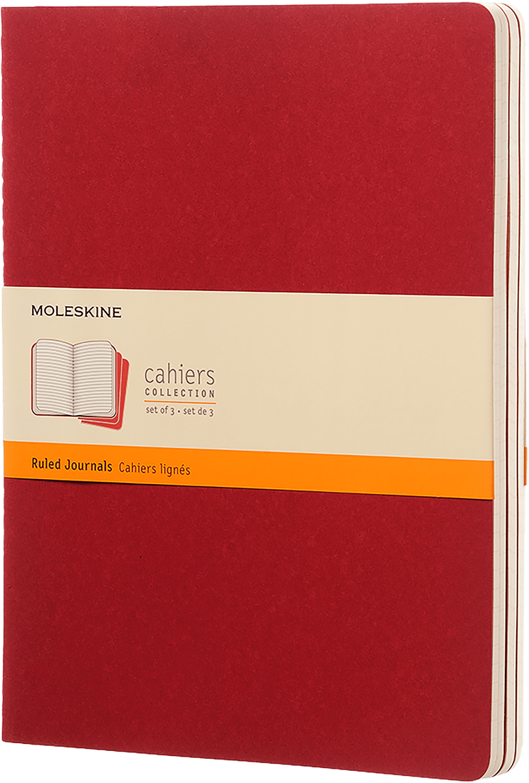 Moleskine Cahier Journal (Set of 3), Extra Large, Ruled, Cranberry Red, Soft Cover (7.5 x 10)