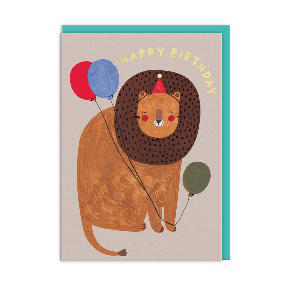 HBD Lions with Balloons Greeting Card