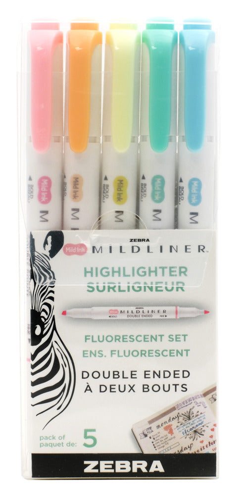 MILDLINER Double Ended Highlighter Set, Mild & Flourescent (5pc)