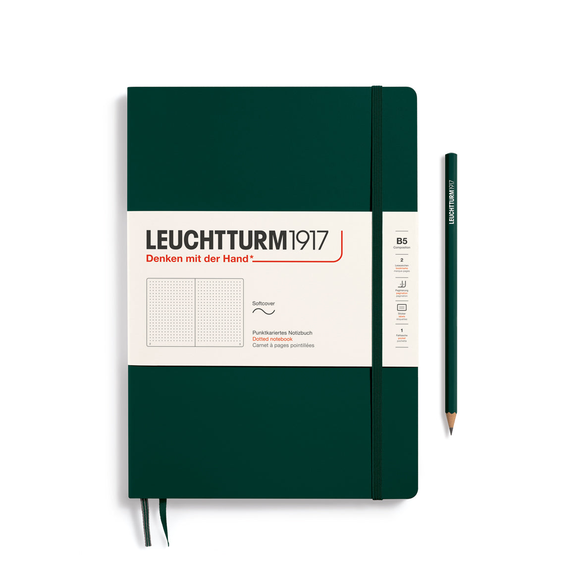 Notebook Composition (B5), Softcover, 123 numbered pages, Forest Green, dotted