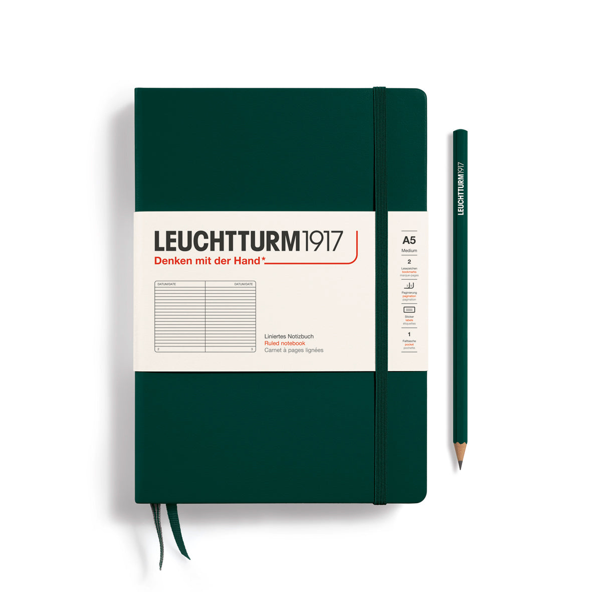 Notebook Medium (A5), Hardcover, 251 numbered pages, Forest Green, ruled