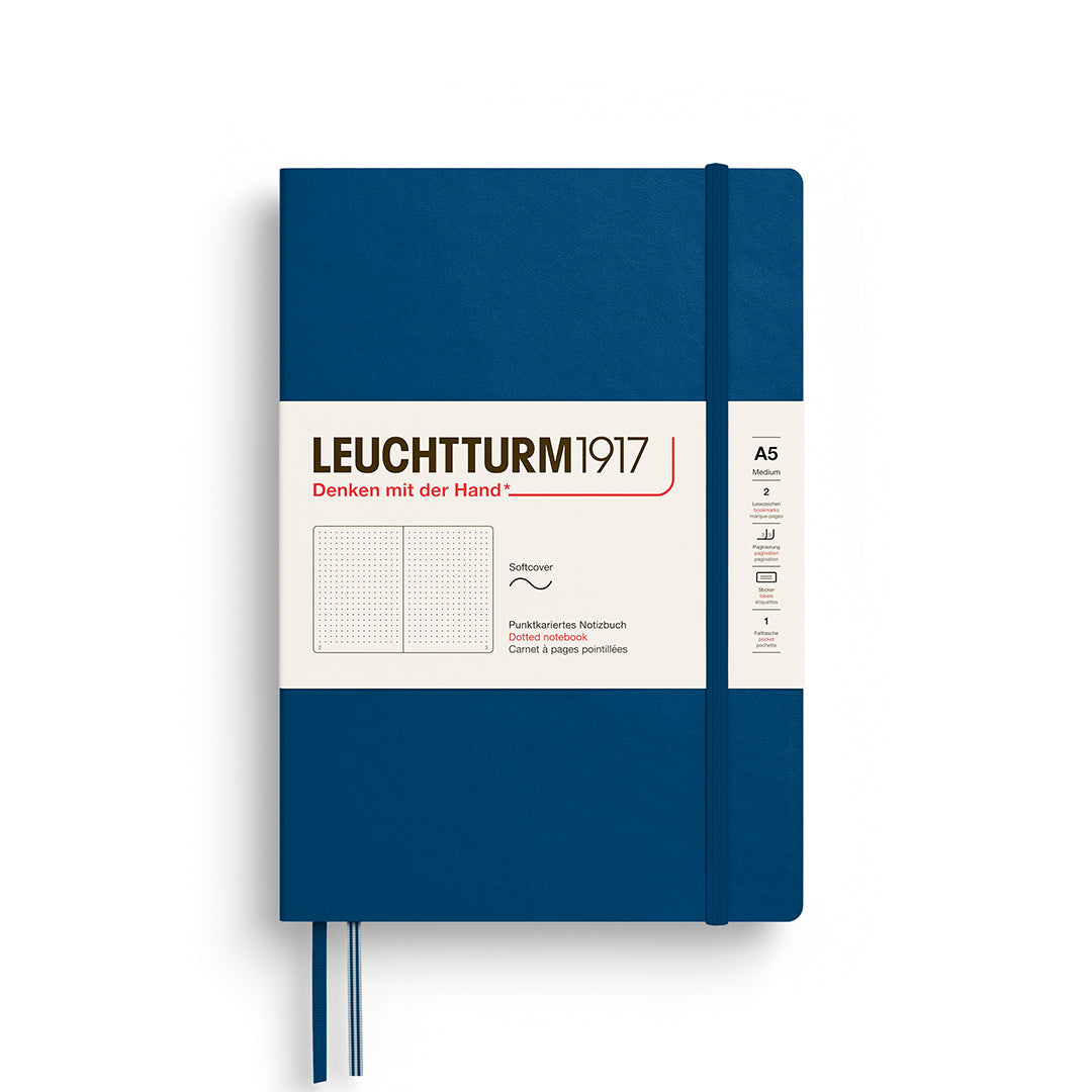 Notebook Medium (A5), Softcover, 123 numbered pages, Indigo, dotted