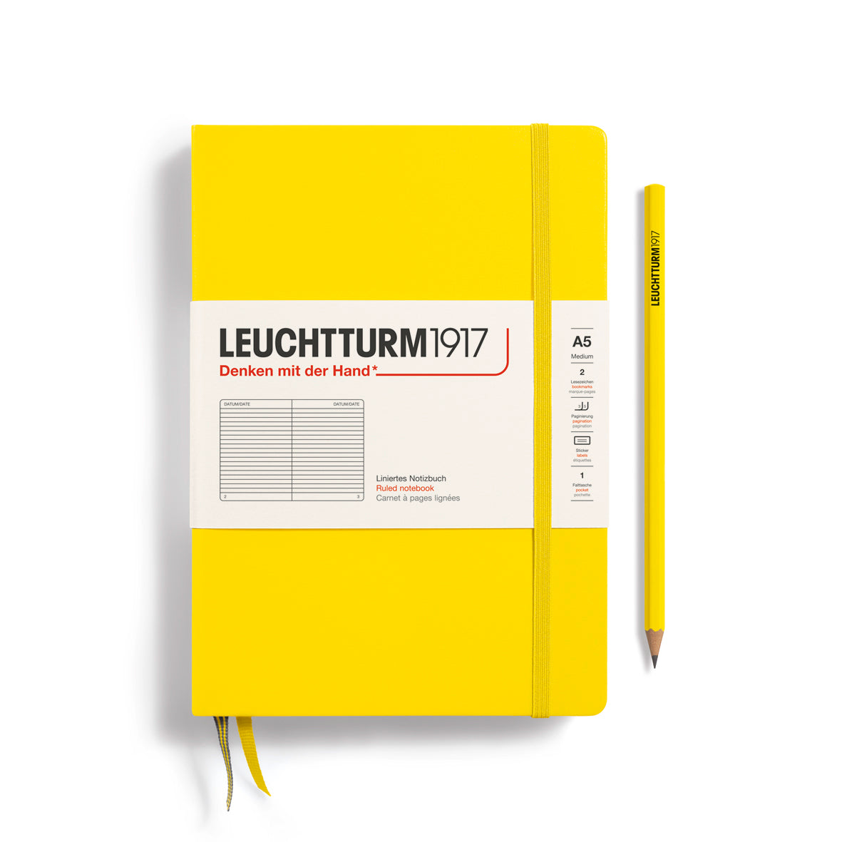 Notebook Medium (A5), Hardcover, 251 numbered pages, Lemon, ruled