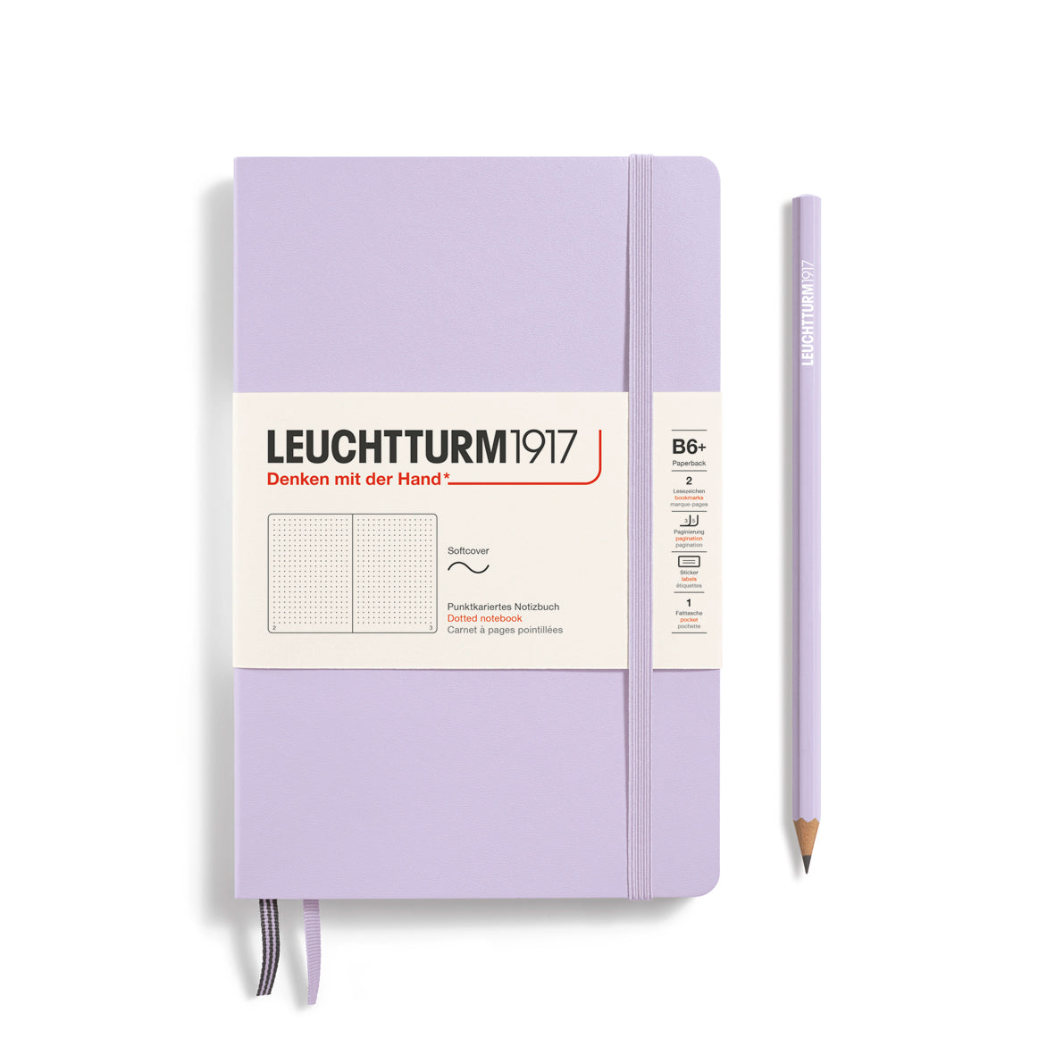 Notebook Paperback (B6+), Softcover, 123 numbered pages, Lilac, dotted