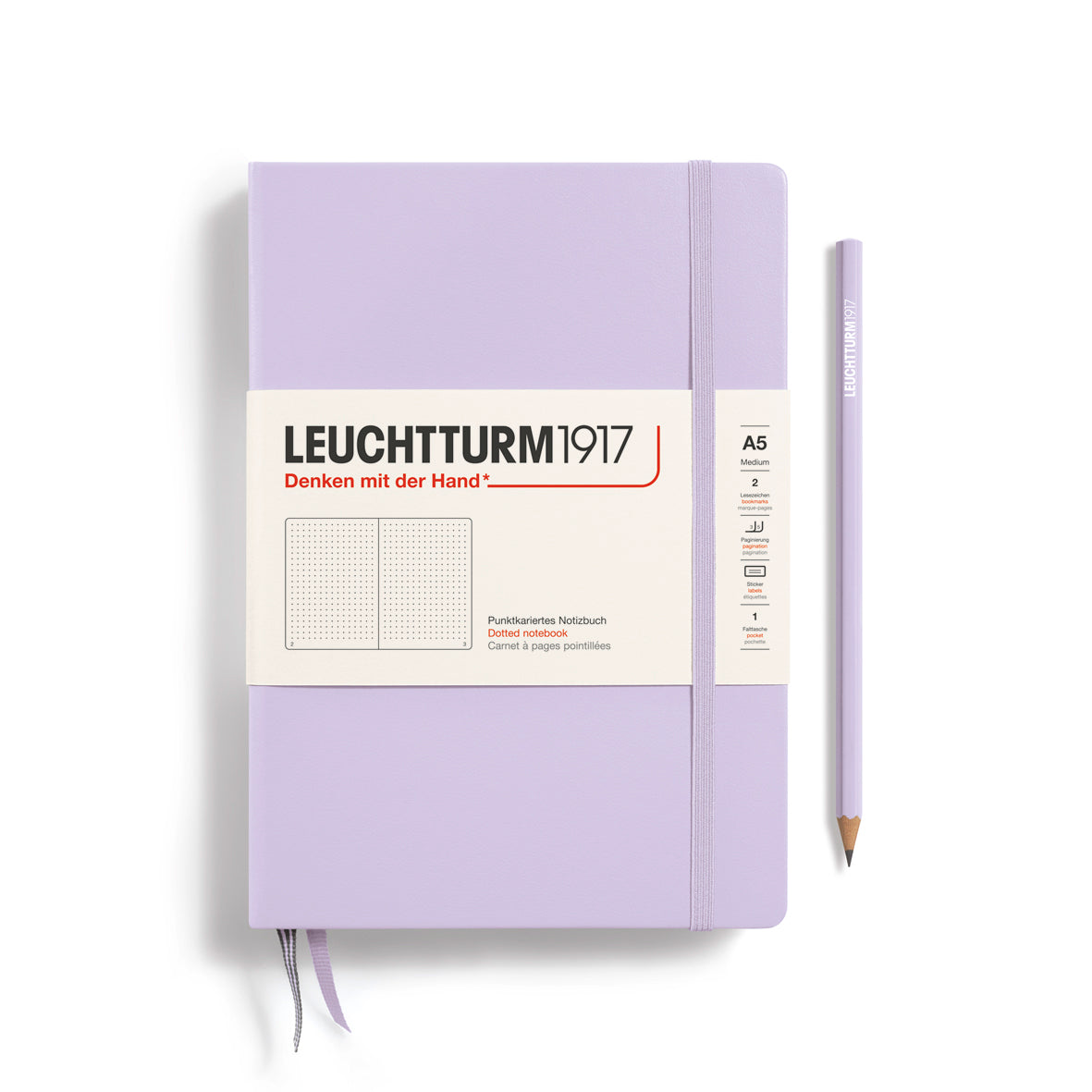 Notebook Medium (A5), Hardcover, 251 numbered pages, Lilac, dotted