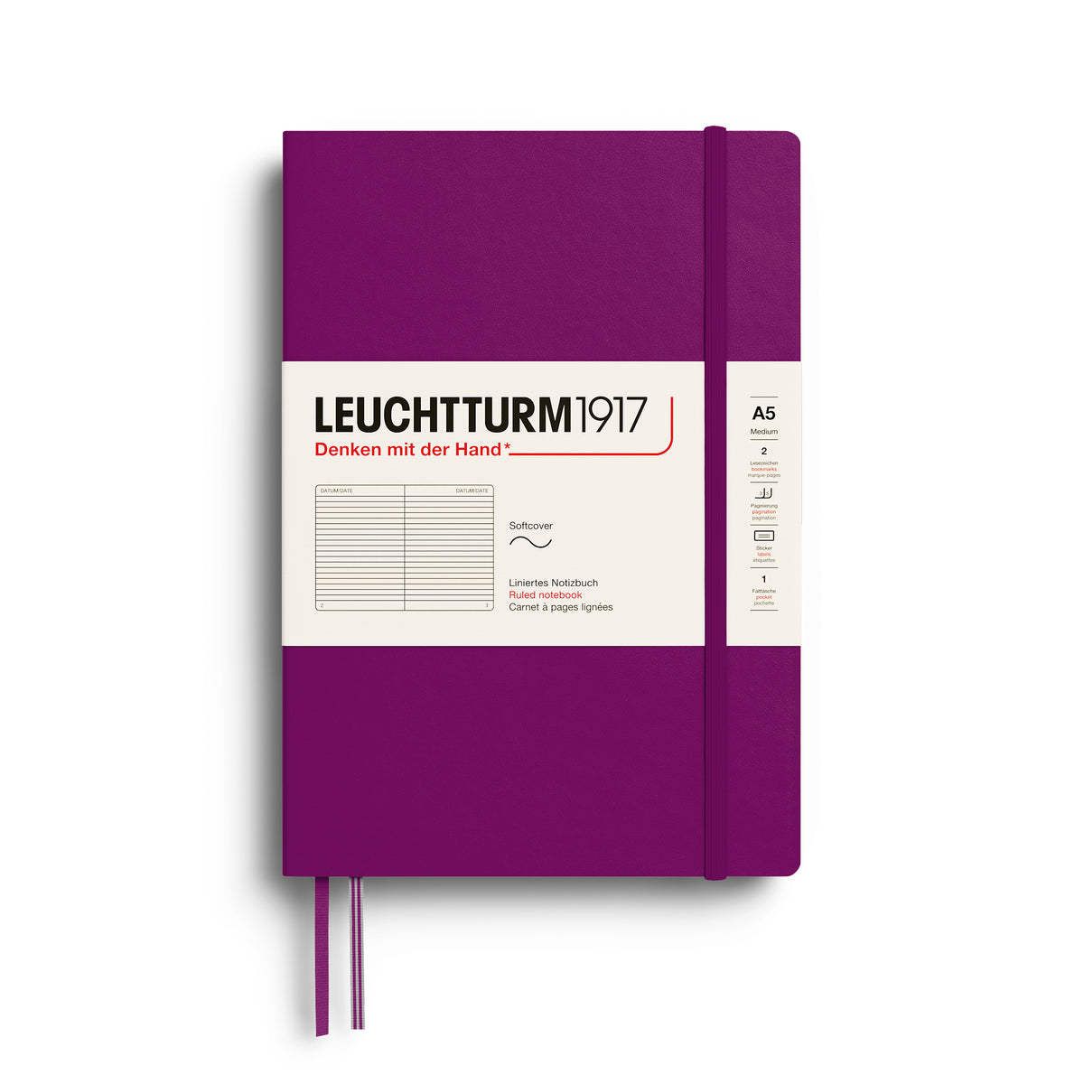 Notebook Medium (A5), Softcover, 123 numbered pages, Burgduny, ruled