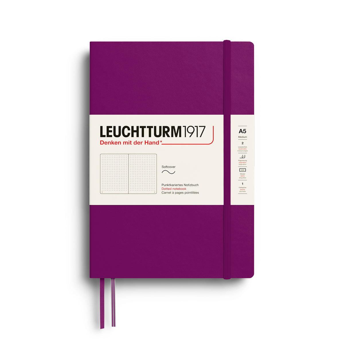 Notebook Medium (A5), Softcover, 123 numbered pages, Burgundy, dotted