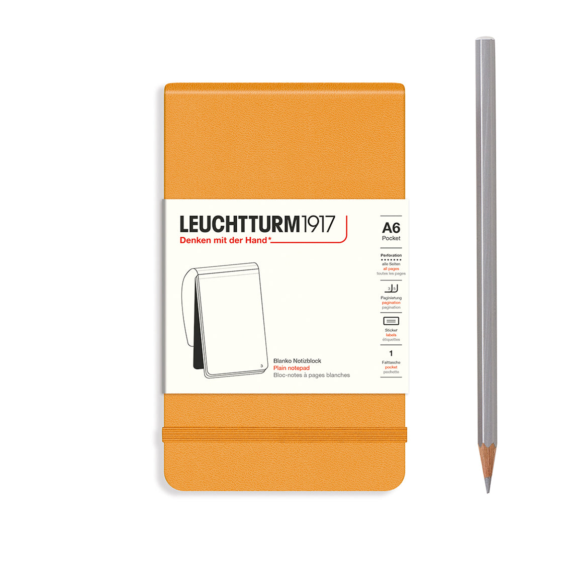 Notepad Pocket (A6), Hardcover, 184 numbered pages, Rising Sun, plain