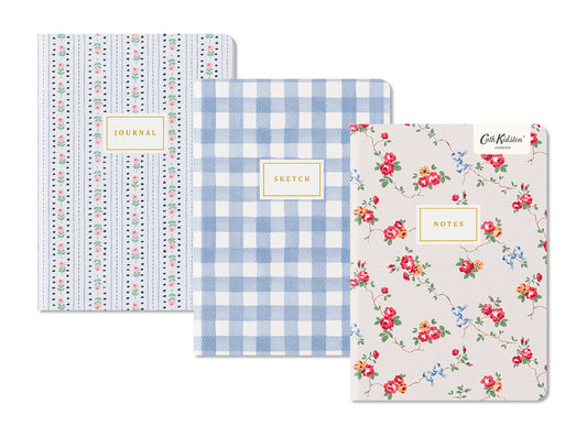 Blue Floral & Check | Premium 3x Stitched Notebook
