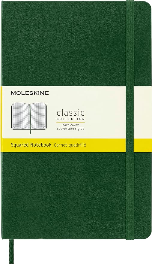 Moleskine Classic Notebook, Square/Grid, Hard Cover, Large (5" x 8.25") Myrtle Green