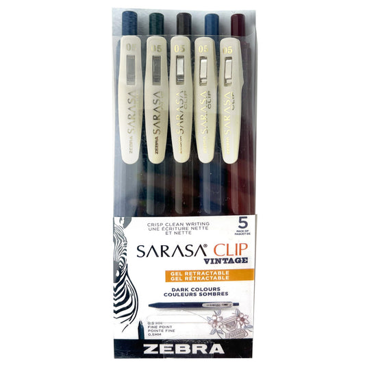 SARASA Clip Vintage Retractable Gel Pen Set, 0.5mm - Dark Assortment (5pk)