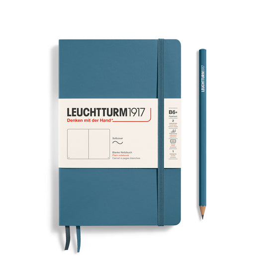 Notebook Paperback (B6+), Softcover, 123 numbered pages, Stone Blue, plain
