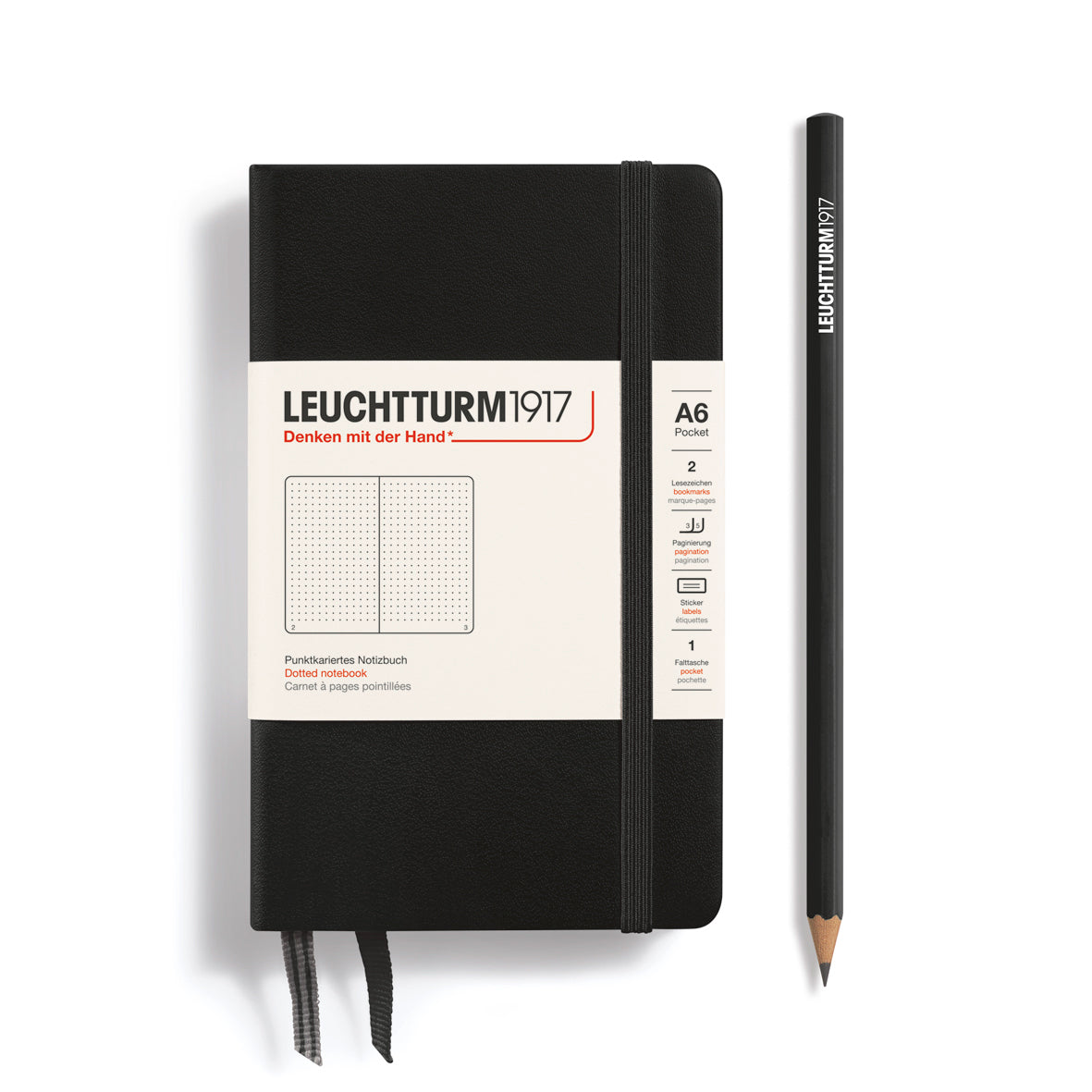 Notebook Pocket (A6), Hardcover, 187 numbered pages, Black, dotted