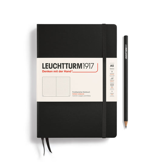 Notebook Medium (A5), Hardcover, 251 numbered pages, Black, dotted