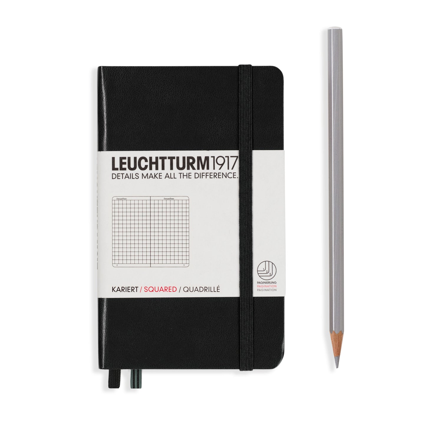 Notebook Pocket (A6), Hardcover, 187 numbered pages, Black, squared