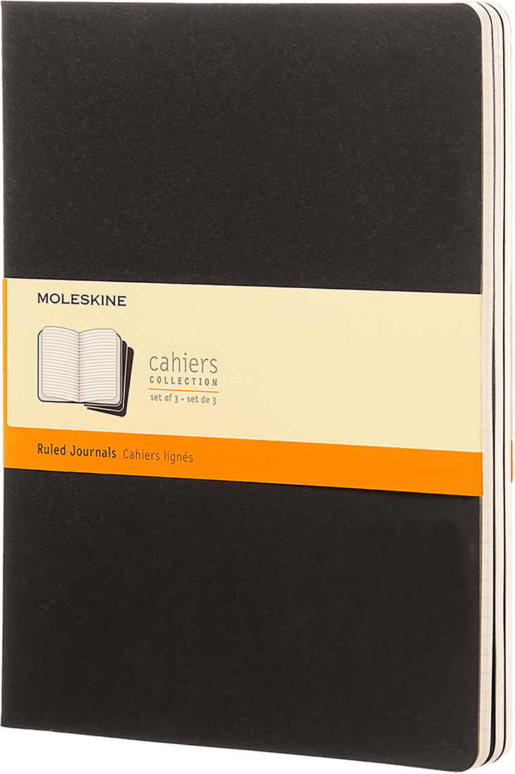 Moleskine Cahier Journal (Set of 3), Extra Large, Ruled, Black, Soft Cover (7.5 x 10)