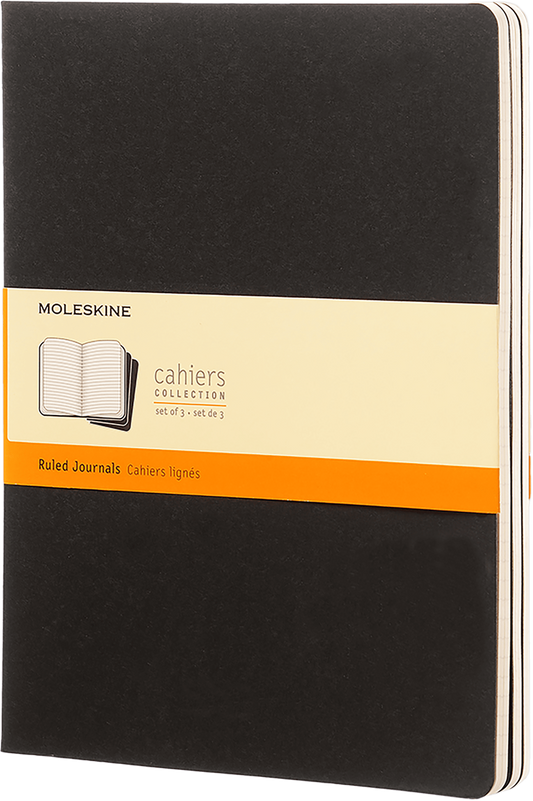 Moleskine Cahier Journal (Set of 3), Extra Large, Ruled, Black, Soft Cover (7.5 x 10)