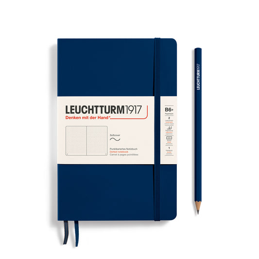 Notebook Paperback (B6+), Softcover, 123 numbered pages, Navy, dotted