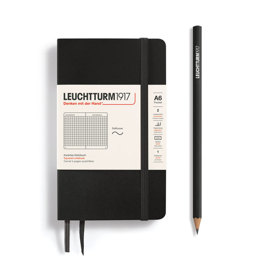 Notebook Pocket (A6), Softcover, 123 numbered pages, Black, squared