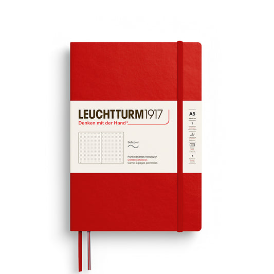 Notebook Medium (A5), Softcover, 123 numbered pages, Cherry, dotted