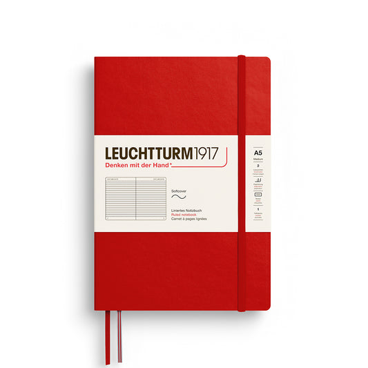 Notebook Medium (A5), Softcover, 123 numbered pages, Cherry, ruled