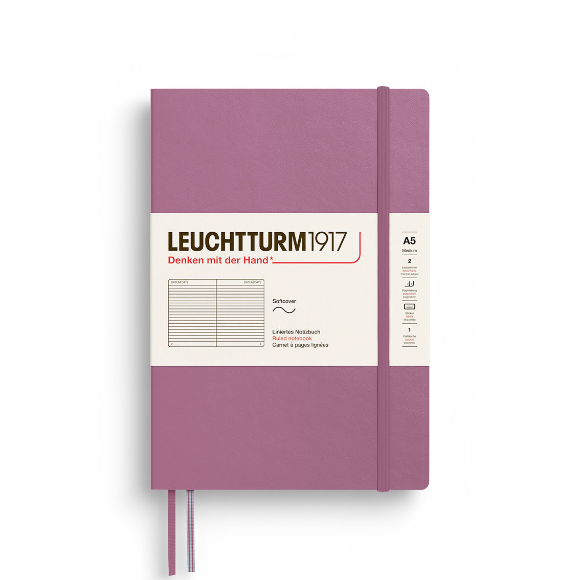 Notebook Medium (A5), Softcover, 123 numbered pages, Dusty Rose, ruled
