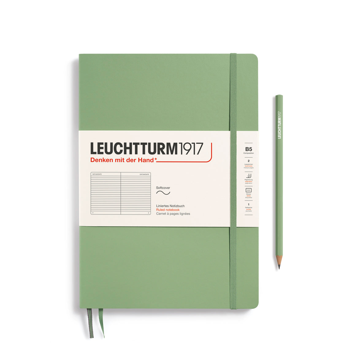 Notebook Composition (B5), Softcover, 123 numbered pages, Sage, ruled