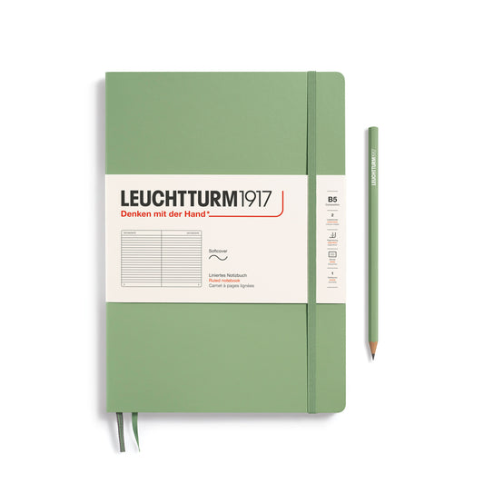 Notebook Composition (B5), Softcover, 123 numbered pages, Sage, ruled
