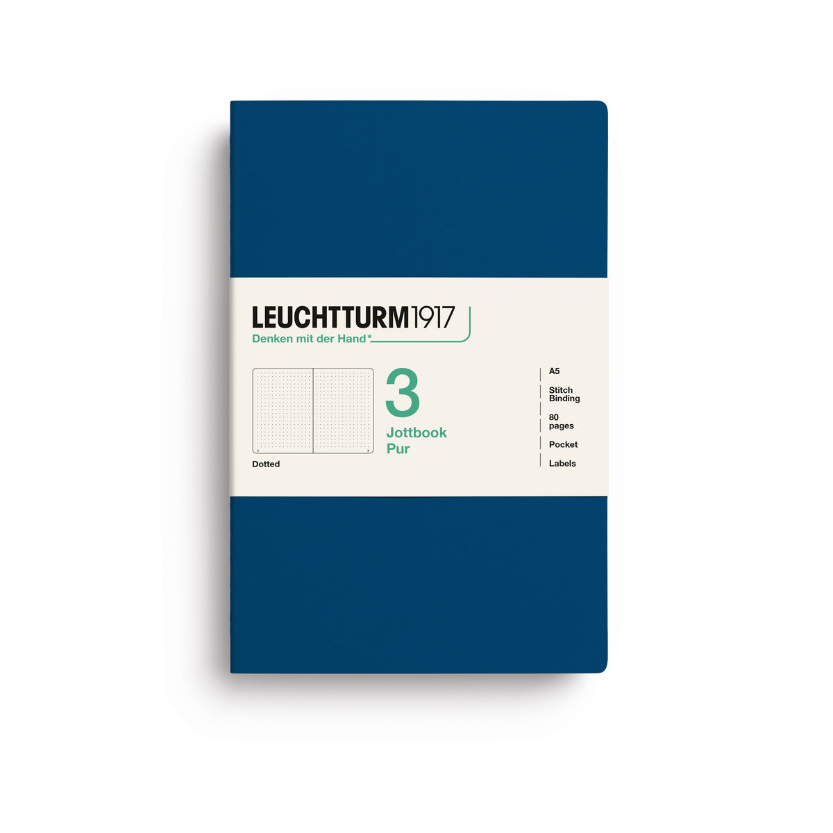 Jottbook pur (A5), 80 numbered pages, dotted, Indigo, pack of 3