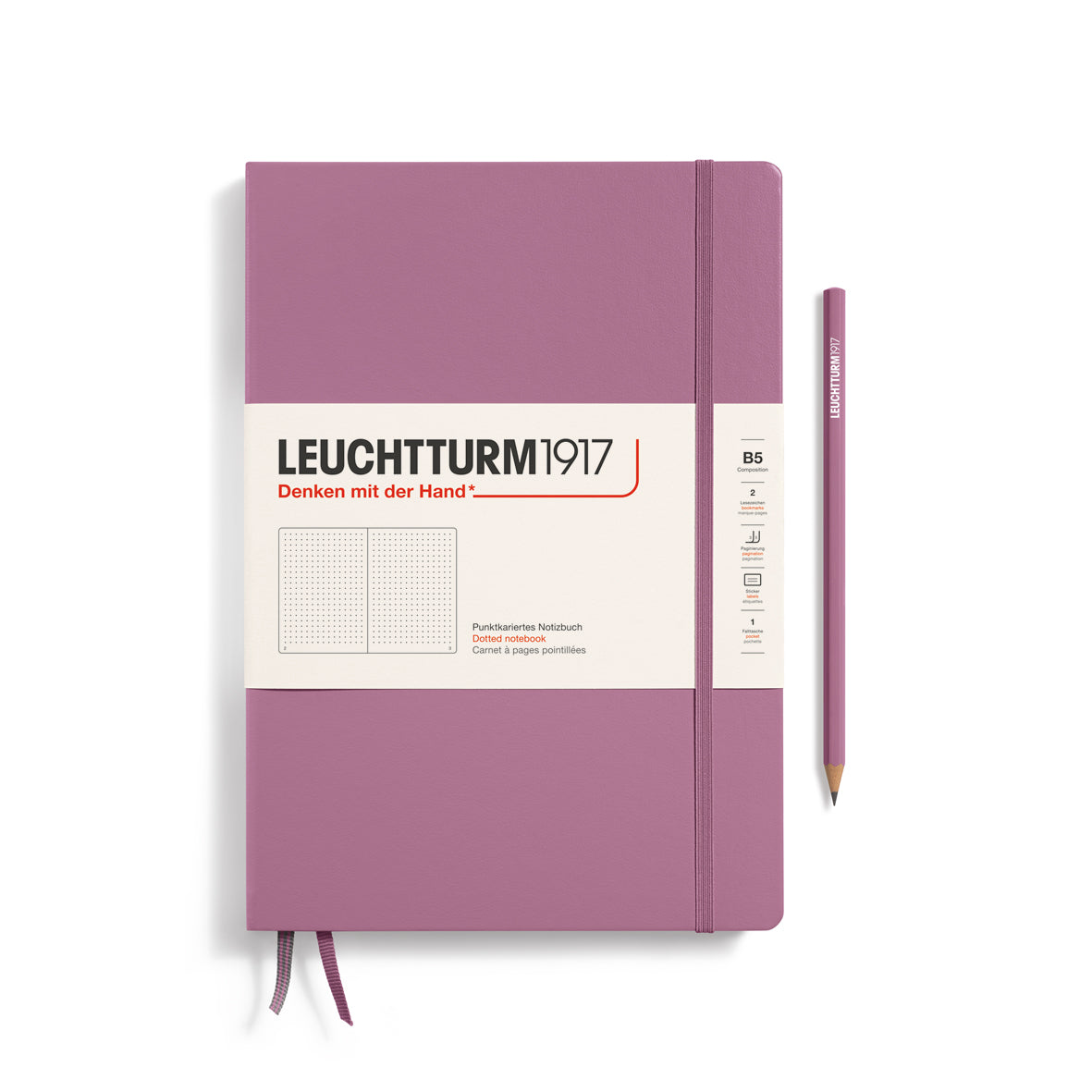 Item number: 372342 Notebook Composition (B5), Hardcover, 219 numbered pages, Dusty Rose, dotted