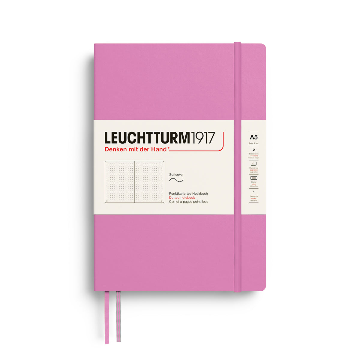 Notebook Medium (A5), Softcover, 123 numbered pages, Bubblegum, dotted
