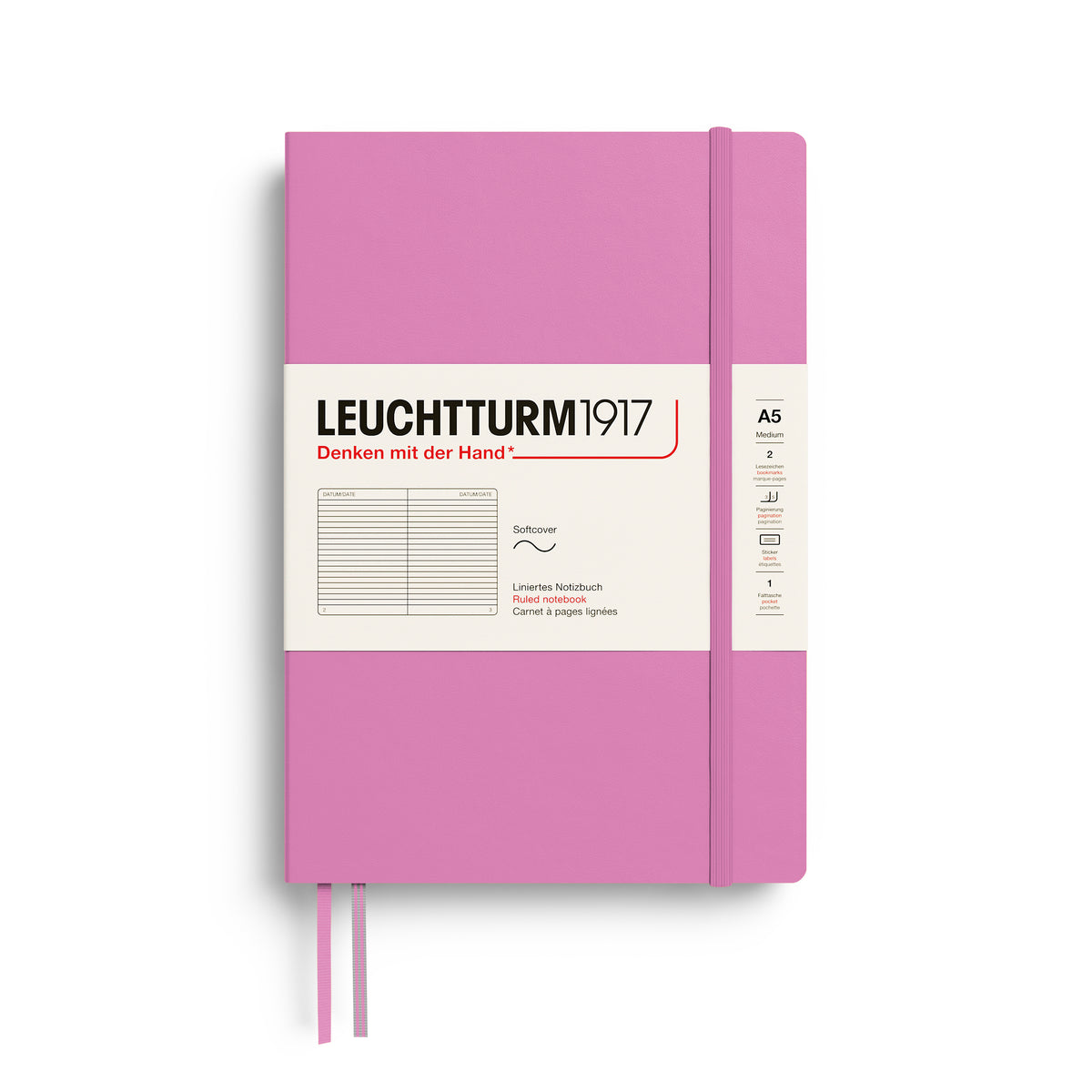 Notebook Medium (A5), Softcover, 123 numbered pages, Bubblegum, ruled