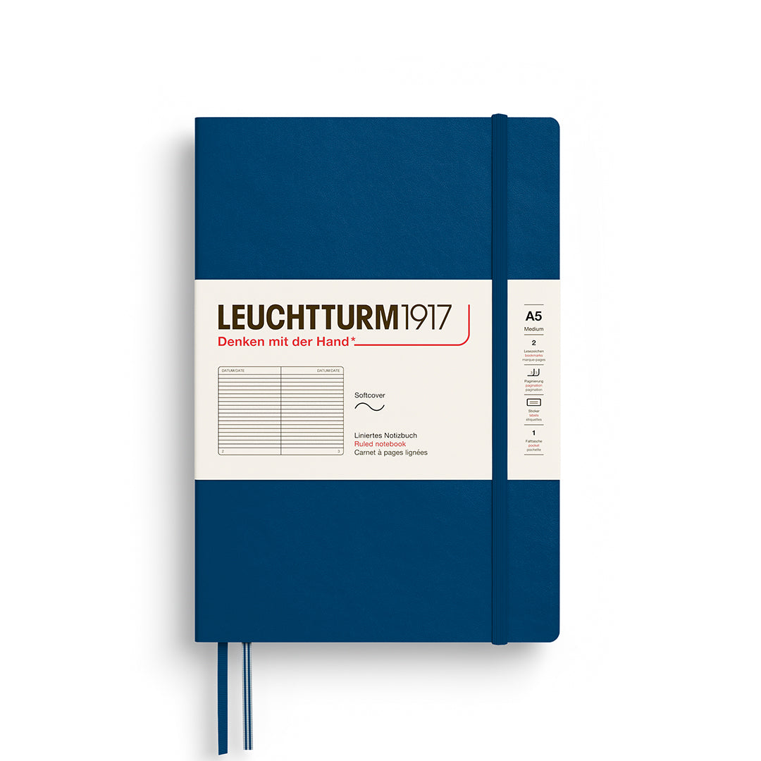 Notebook Medium (A5), Softcover, 123 numbered pages, Indigo, ruled