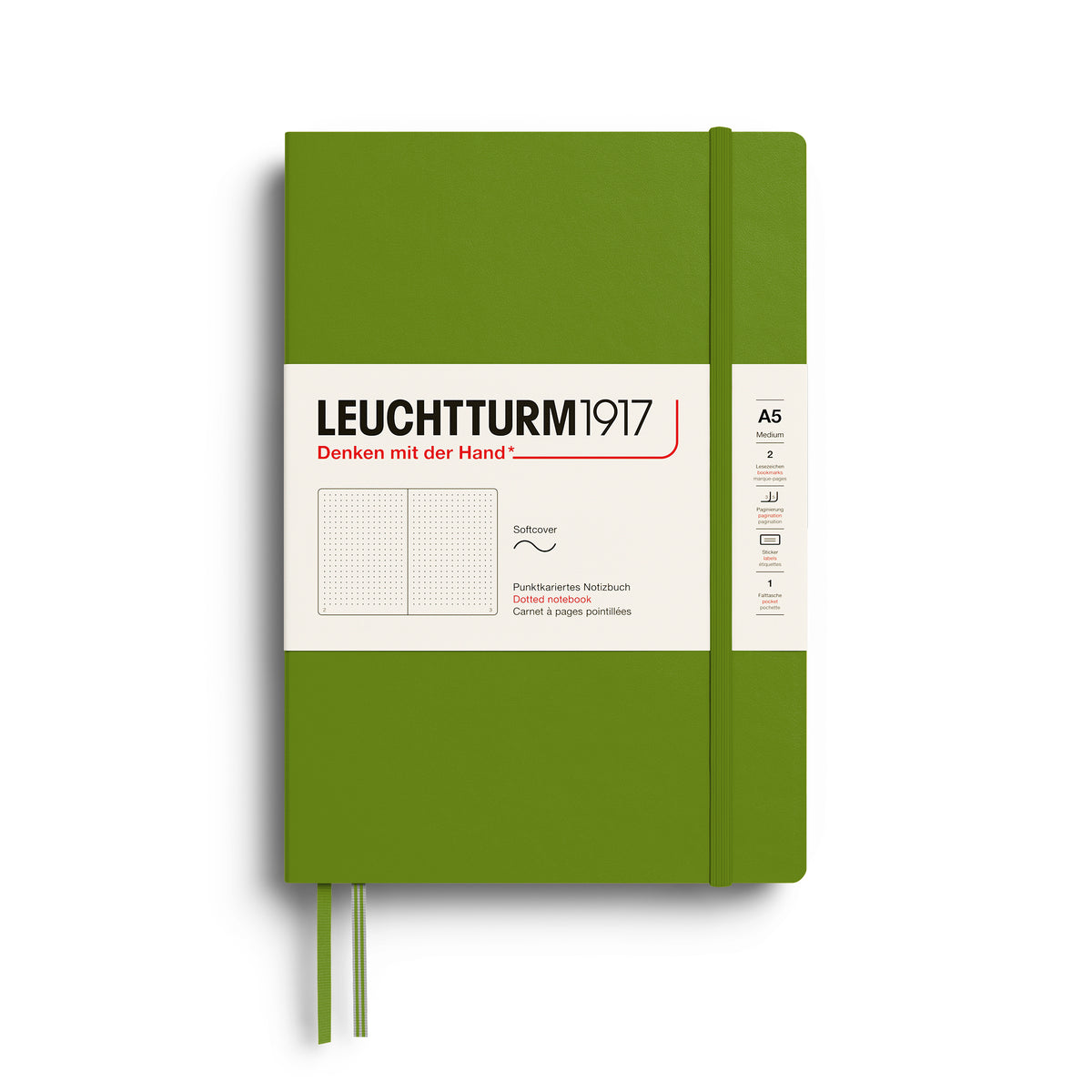 Notebook Medium (A5), Softcover, 123 numbered pages, Moss, dotted
