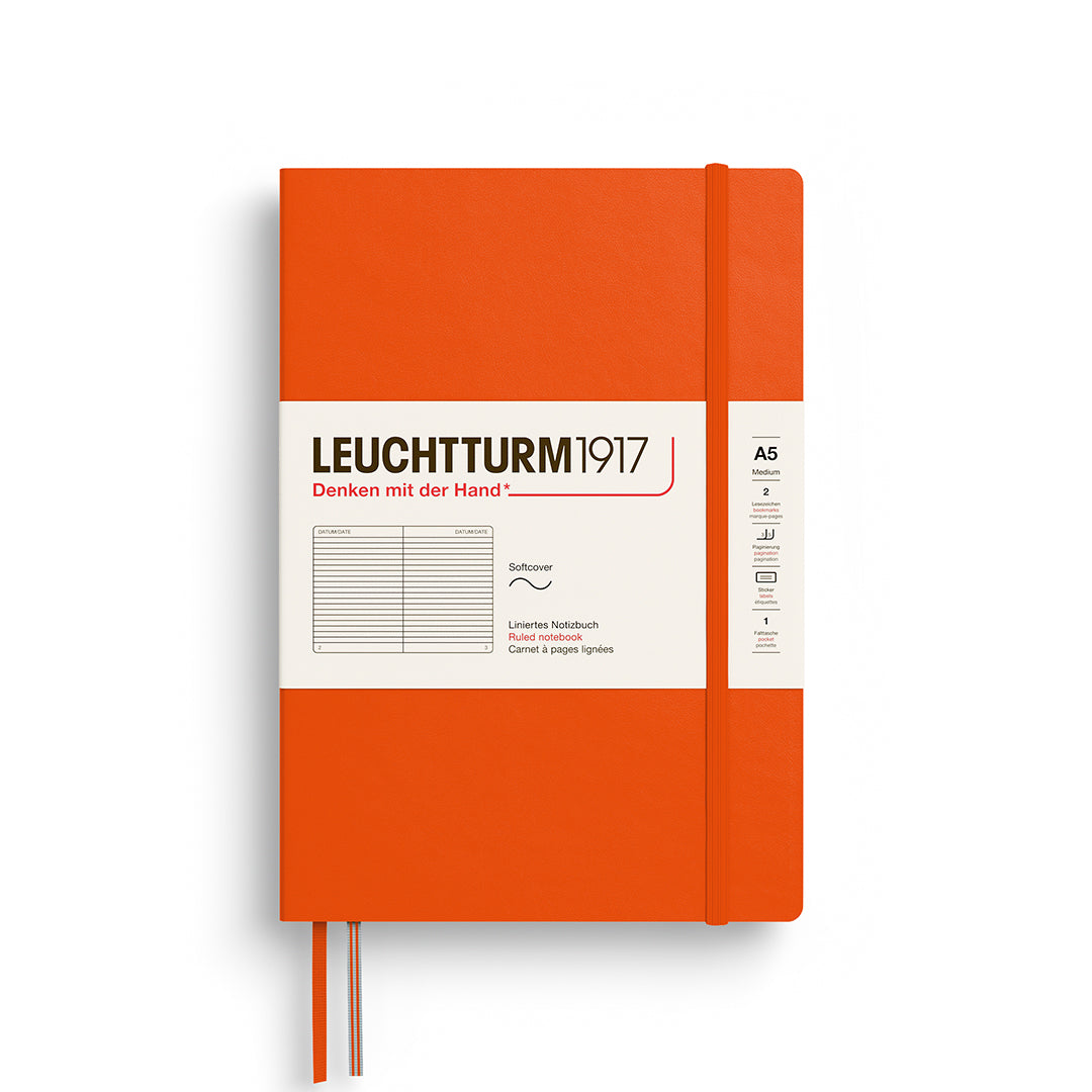 Notebook Medium (A5), Softcover, 123 numbered pages, Pumpkin, ruled