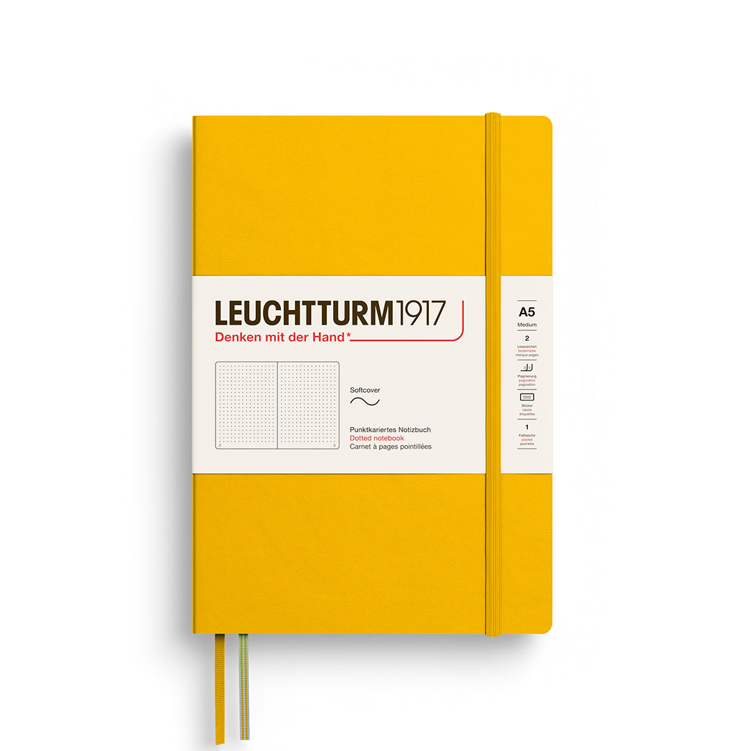 Notebook Medium (A5), Softcover, 123 numbered pages, Sunflower, dotted