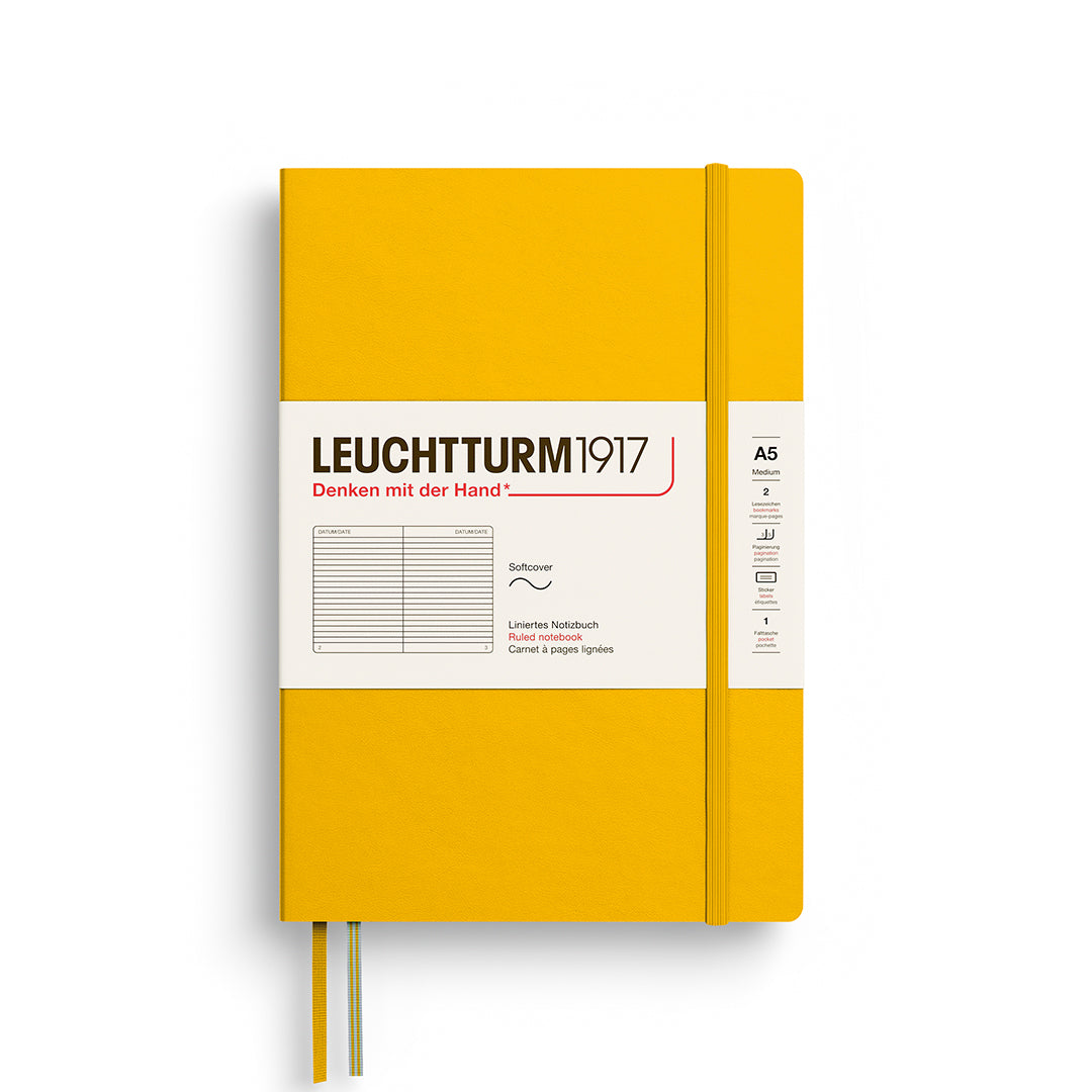 Notebook Medium (A5), Softcover, 123 numbered pages, Sunflower, ruled