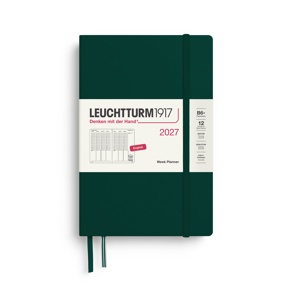 Week Planner Paperback (B6+) 2027, Forest Green, English